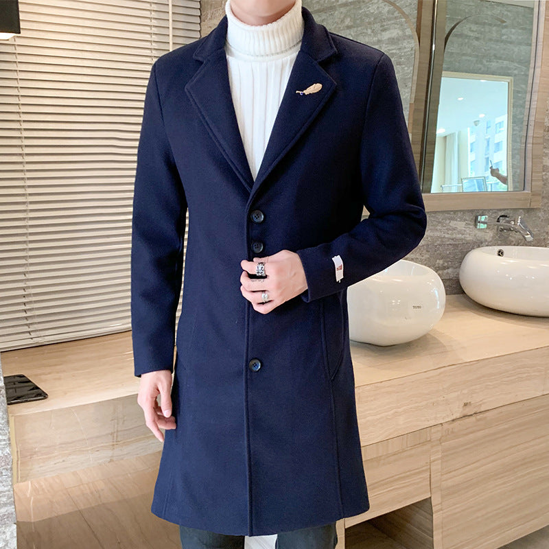 New Solid Color Fashion Brand Slim Woolen Coat