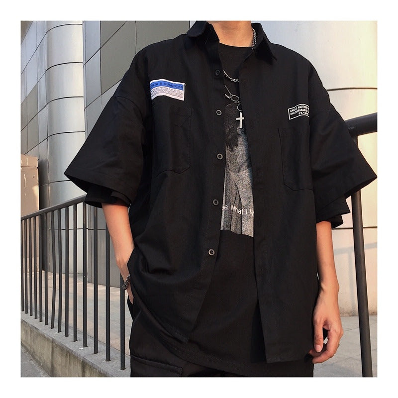 Ins Style Retro Workwear Shirt Short Sleeve Shirt For Women