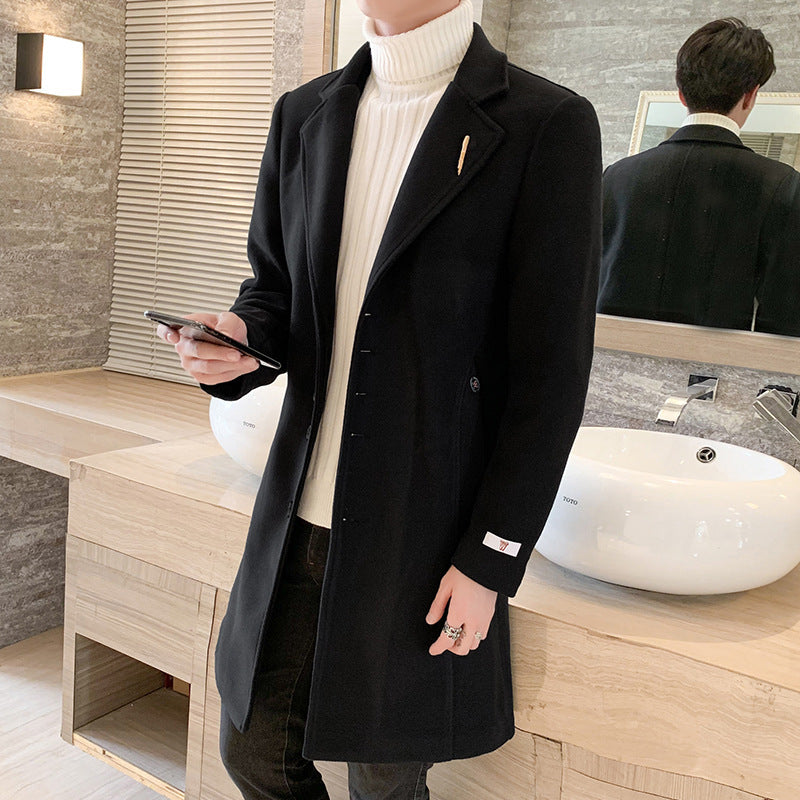New Solid Color Fashion Brand Slim Woolen Coat